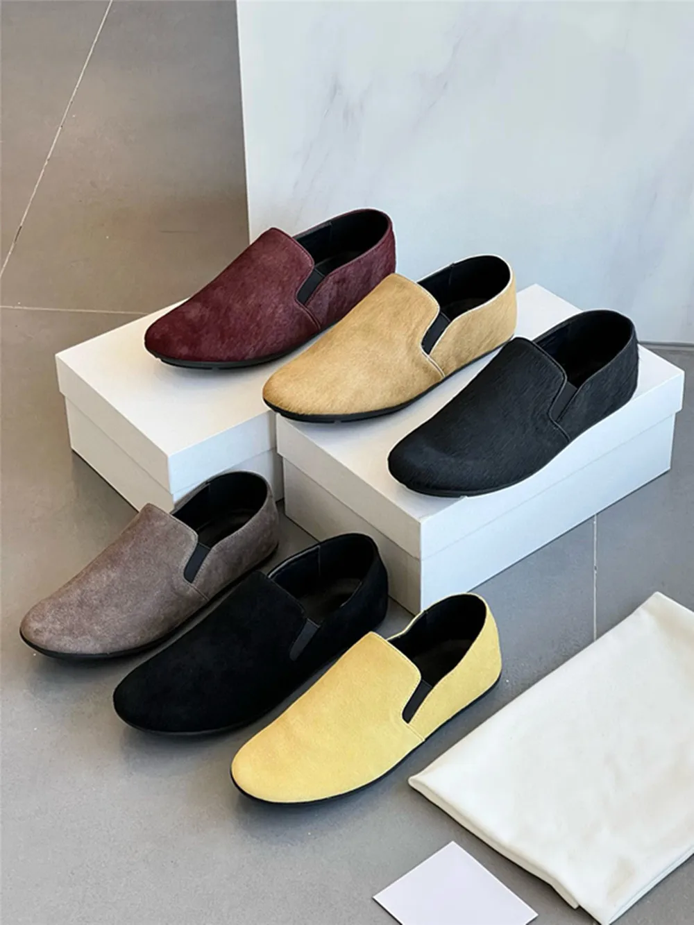 2025 Spring New Single Shoes For Women Retro Suede/Horse Hair Loafers Slip On Flats Shoes