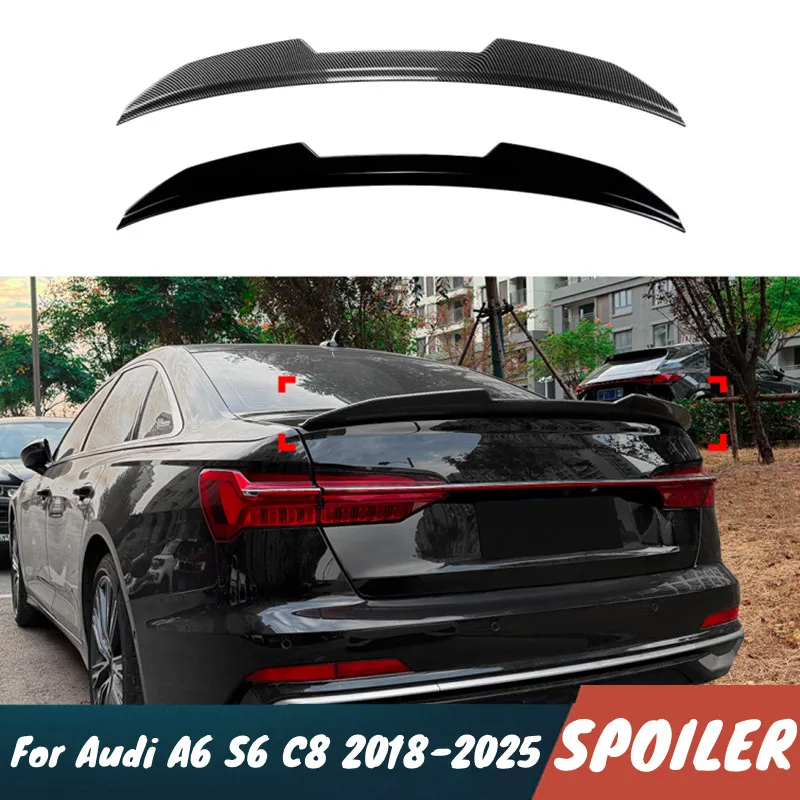

Для Audi A6 S6 C8 2018-2025 АБС-пластик, задняя крышка багажника, спойлер, крылья, черный карбоновый комплект кузова, аксессуары для внешней тюнинга