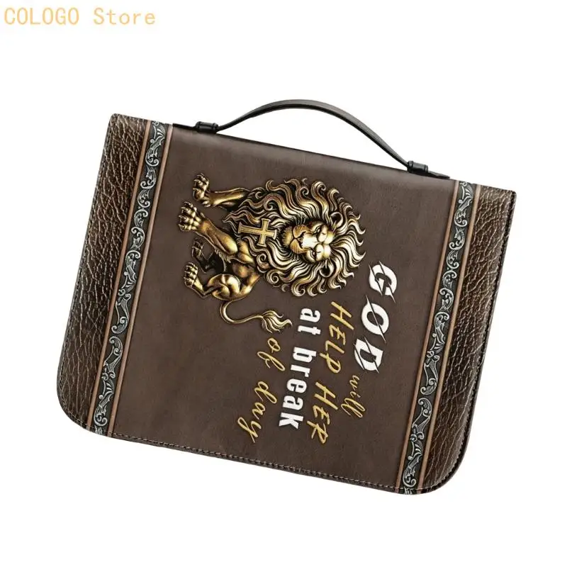 Shelf Storage Bible Cover with Handle, PU Leather Look Book Sleeve for Reading Carry, Church Reading, and Travel Use D0LD