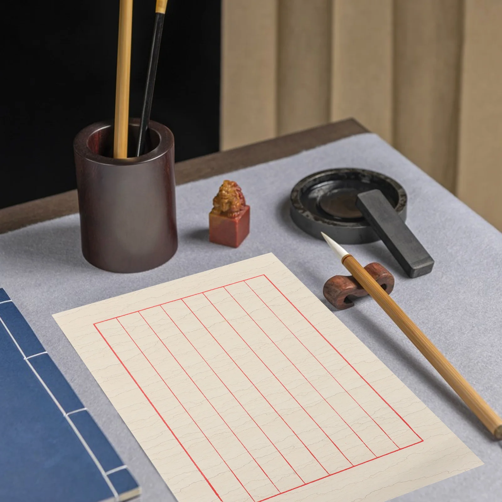 

50pcs Calligraphy Sheets 1.5cm Red Water Pattern Semi Raw Rice Paper Chinese Calligraphy Paper for Chinese Art Practice