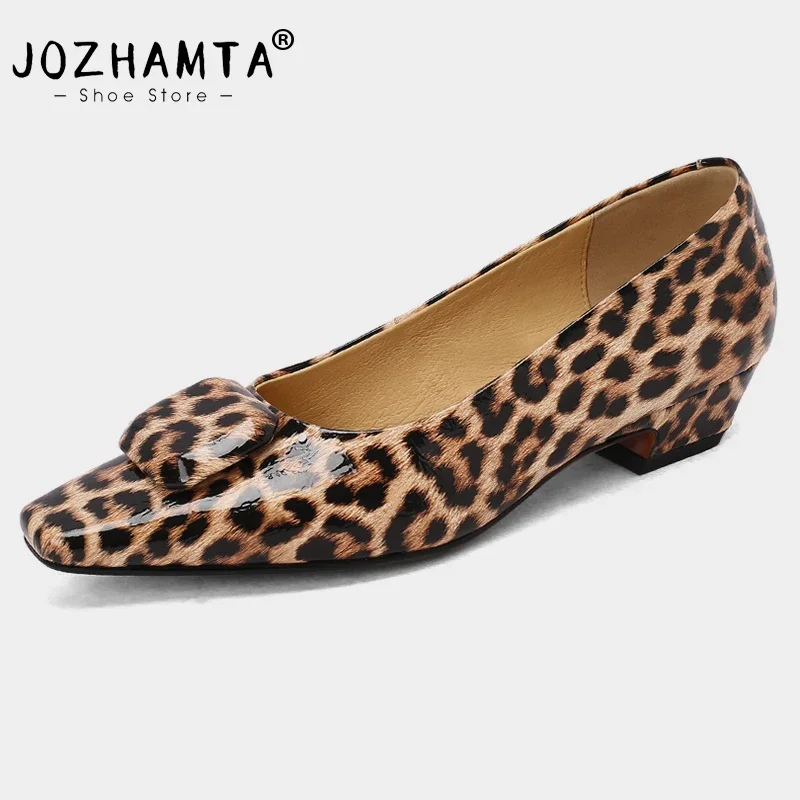 

JOZHAMTA, размеры 34–40, женские туфли-лодочки из натуральной кожи, туфли на среднем каблуке с котенком, классические пикантные леопардовые вечерние офисные женские туфли