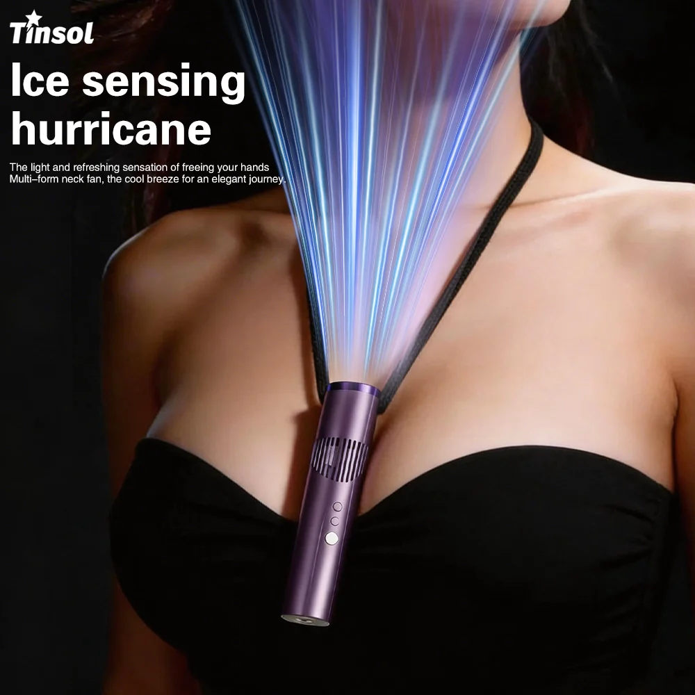 

TINSOL Portable handheld high-speed fan with brushless motor, foldable digital display, lipstick-sized, mini neck-hanging fan