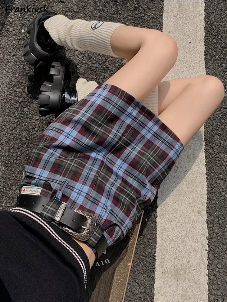 

Retro A-line Skirt Women High Waist Slim Design Plaid Arm-wrapped Mini Fashion Hotsweet Streetwear Thai College Style Summer