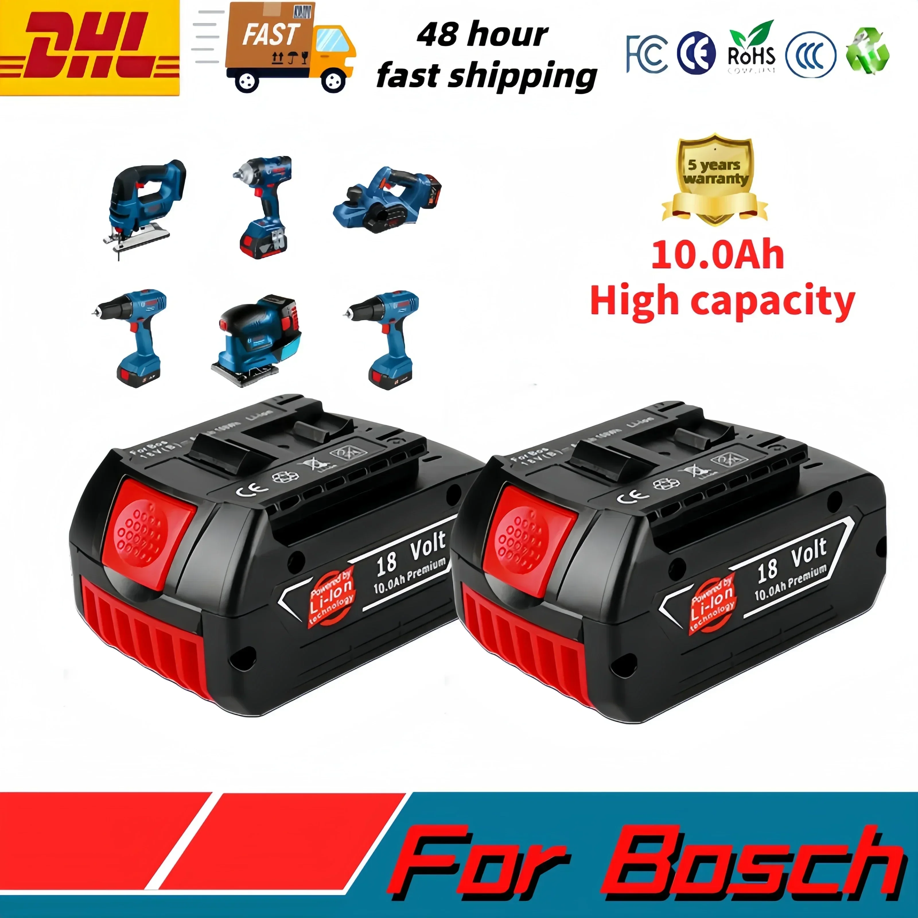 

18V Battery 6.0Ah for Bosch Electric Drill 18V Rechargeable Li-ion Battery BAT609, BAT609G, BAT618, BAT618G, BAT614 + 1Charger