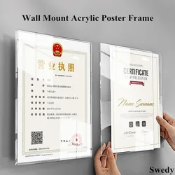 3 Pieces A4 210x297mm Wall Mounted Stick Picture Photo Poster Frame Frameless Acrylic Document Sign Holder Art Frame