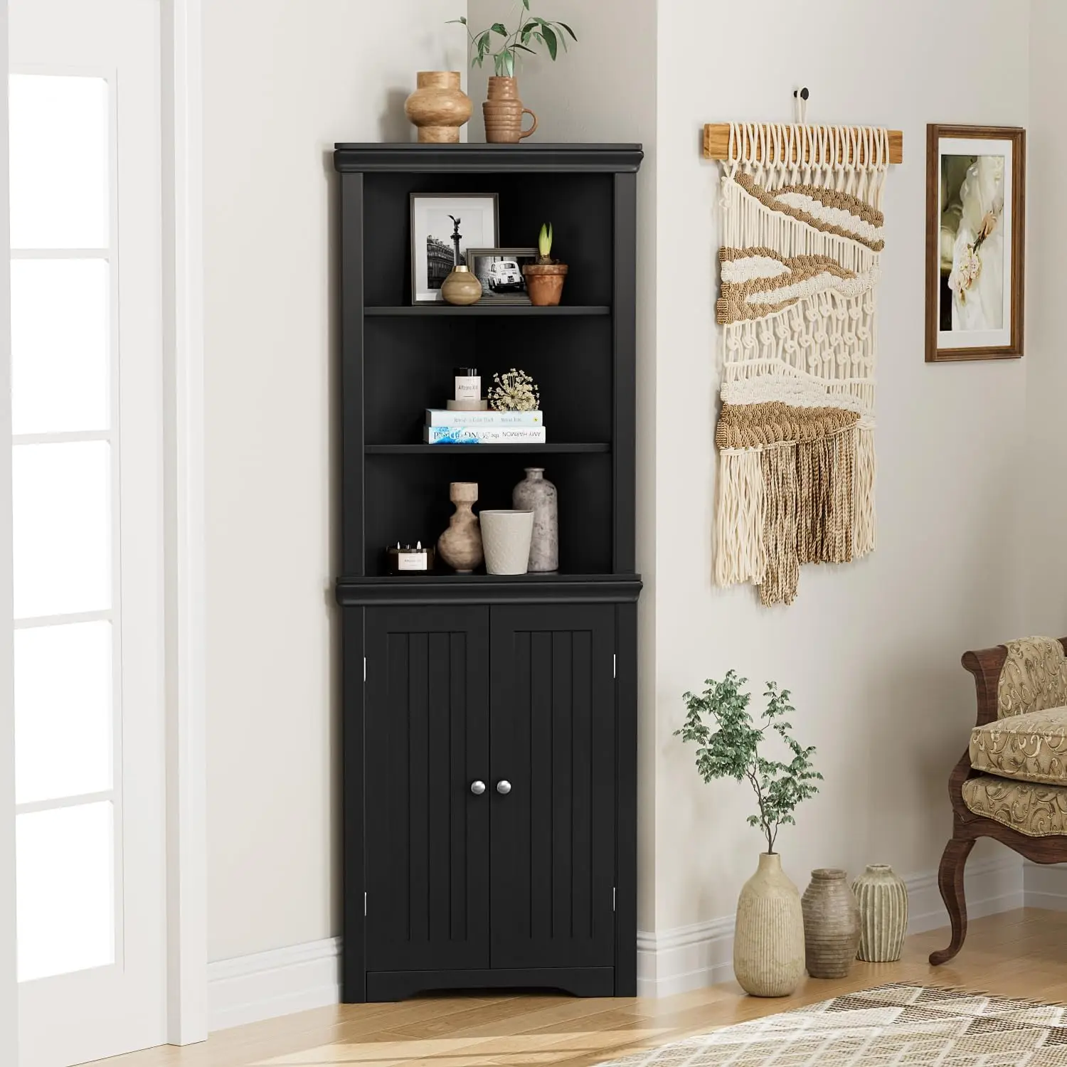 

Cabinet Shelves Side Freestanding Storage Organizer with Large Space and Two Doors, Home Furniture for Multifunction