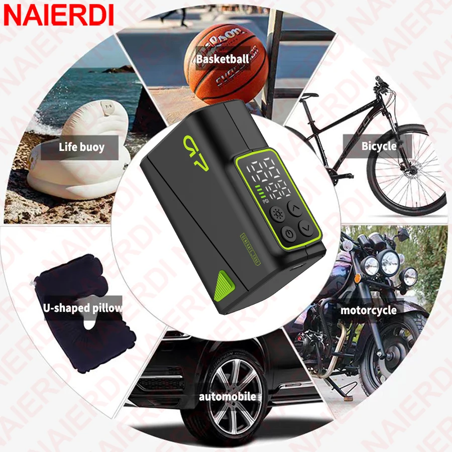NAIERDI Electric Mini Portable Pump for Bike Cordless Tire Inflator 150PSI Max Air Inflator with LED Screen Fast Charging - Image 3