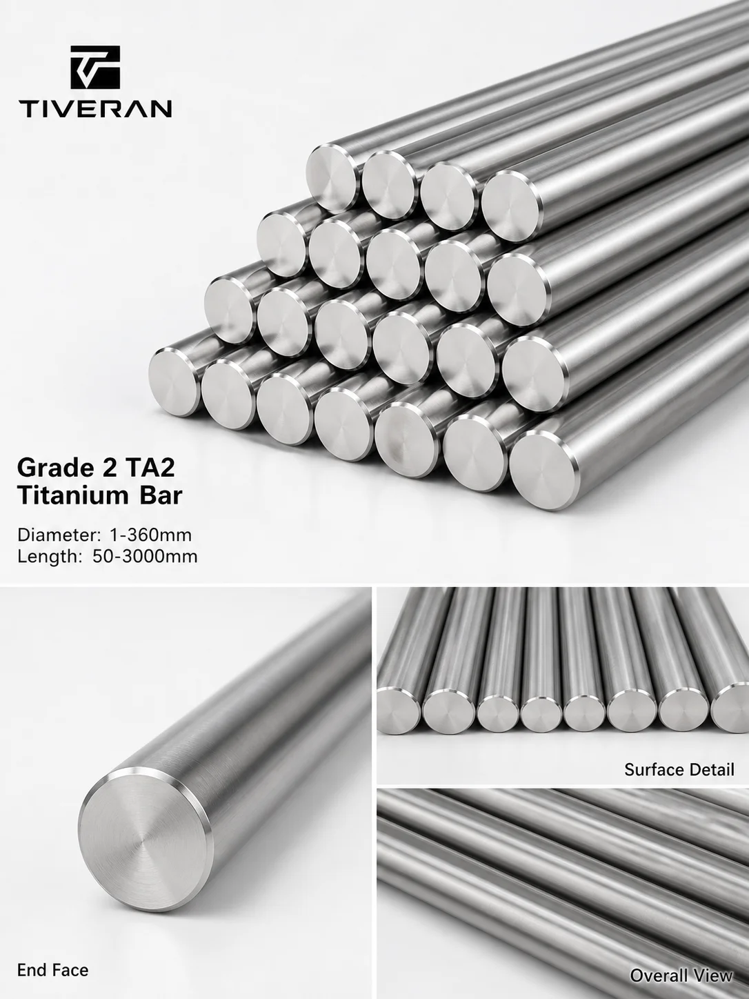 Grade 2 TA2 Pure Titanium Bar Solid Round Rod for Industrial Machining DIY
