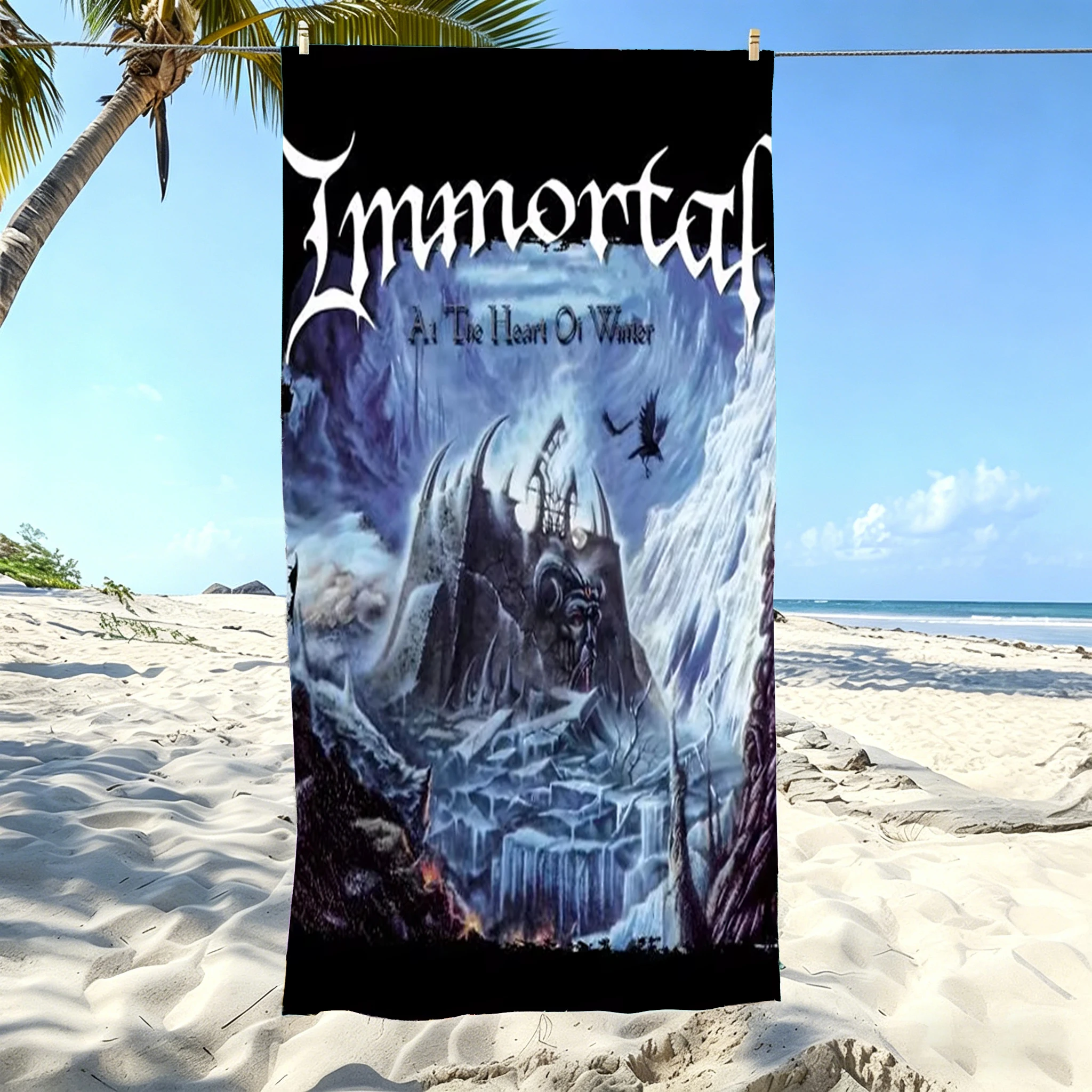 Immortal At The Heart Of Winter Frozen Album Beach Towel Microfiber Quick Dry Bath Towel For Pool Beach Travel Black Metal Fans