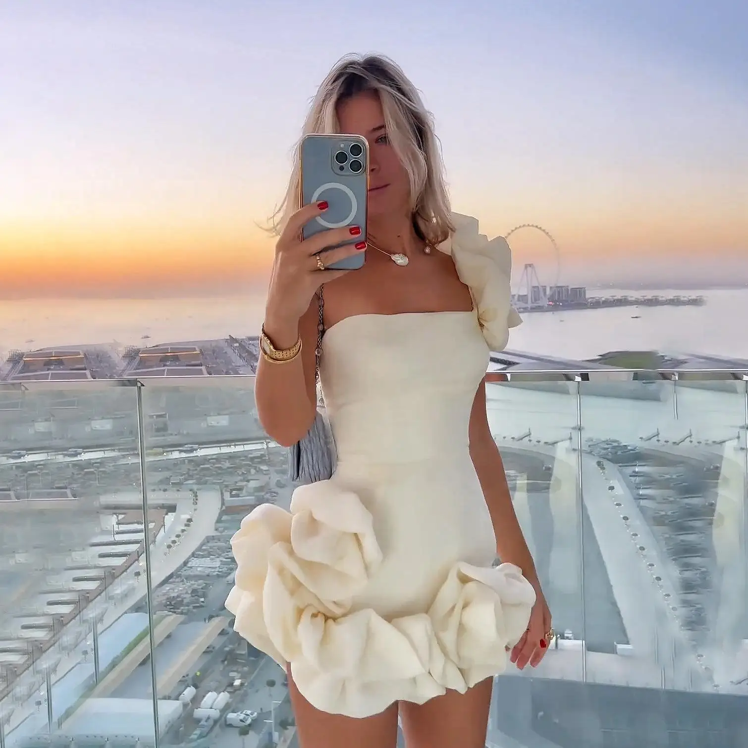 

2025 Spring Evening Dress Women White Solid Bandage Ruffles One Shoulder Elegant Short Dresses Female Vestidos Clothes Ladies