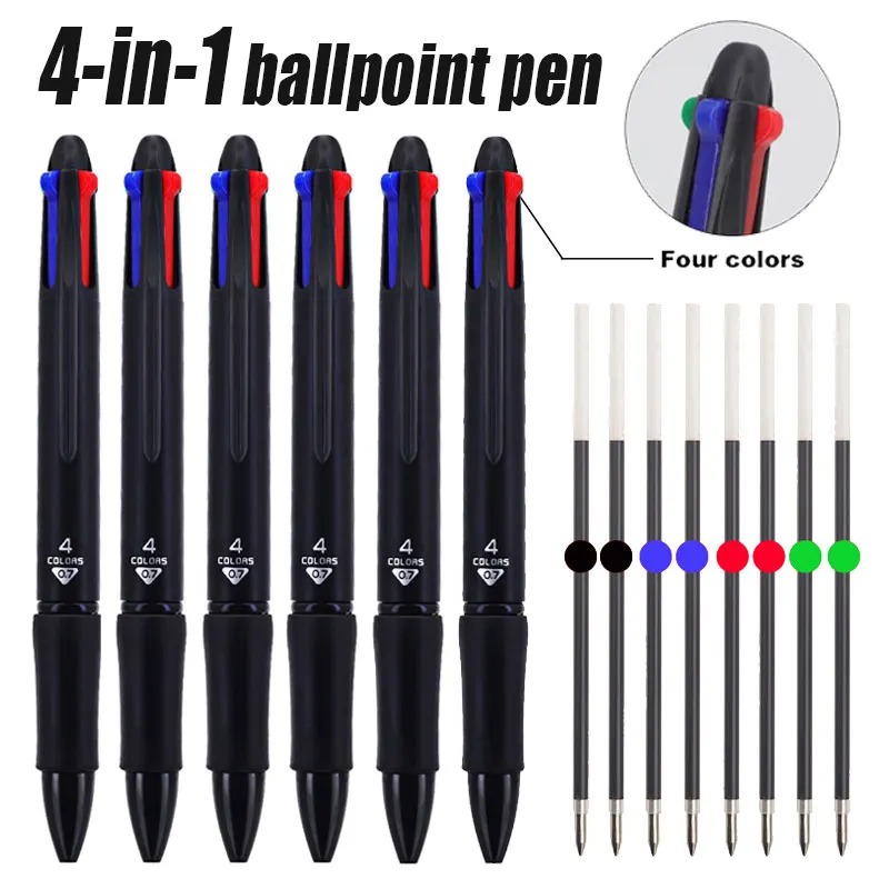 

4/8Pcs 4 IN 1 Multifunction Retractable Ballpoint Pens, 4 Color 0.7mm Replaceable Pen Refiil For School Writing Student Supplies