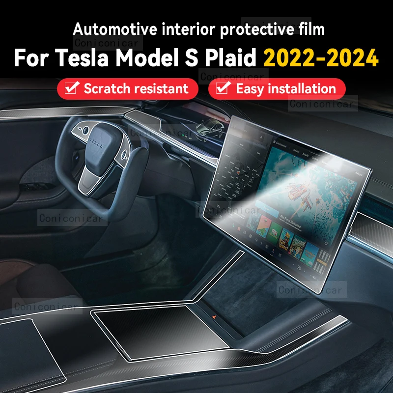 

For TESLA Model S Plaid 2022-2024 Car Gearbox Panel Dashboard Protective Sticker Interior Anti-Scratch Film Cover Accessories