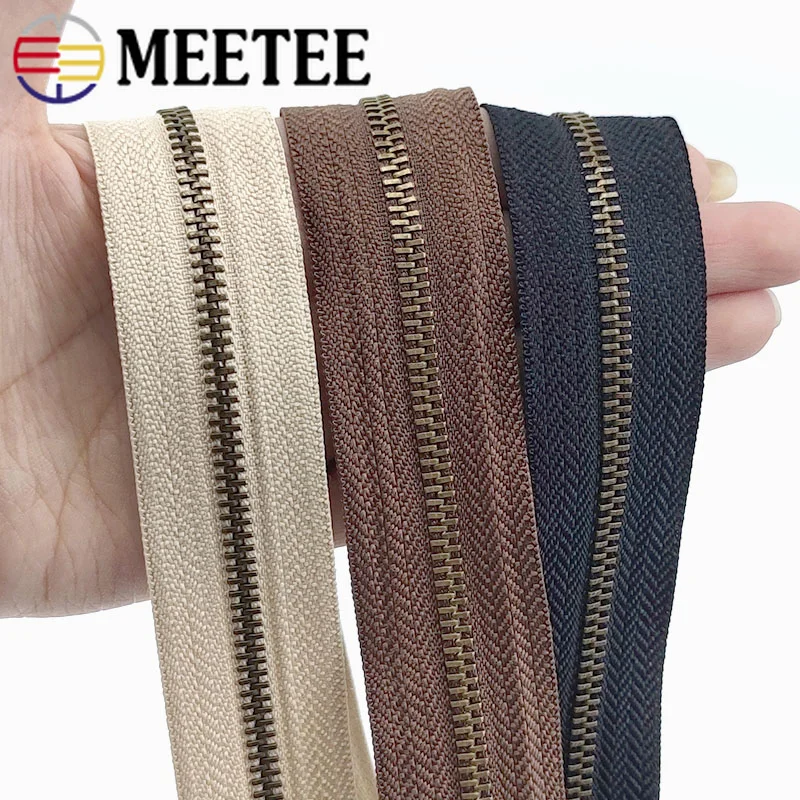 1/2/3/5Yards 3# Metal Zipper Tapes Bronze Gold Teeth Zip Bag Wallet Clothes Jacket Zippers Repair Kit DIY Sewing Accessories