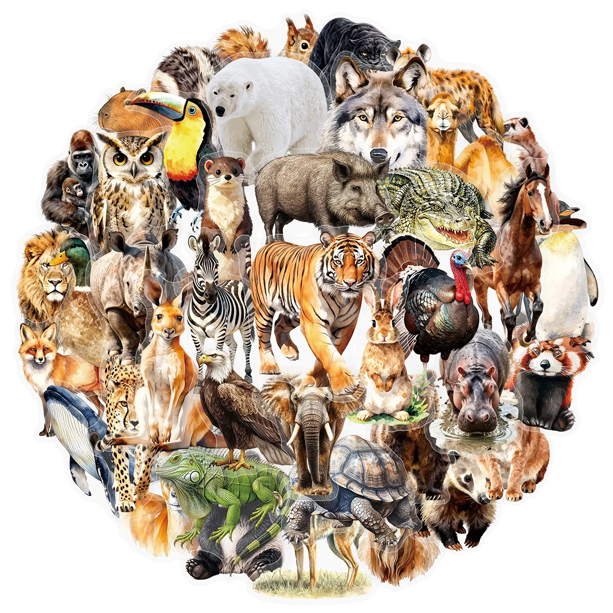50/100PCS Cool Realistic Nature Animal Doodle Stickers, Clear PET Decals for Suitcase Skateboard Helmet Notebook Stationery