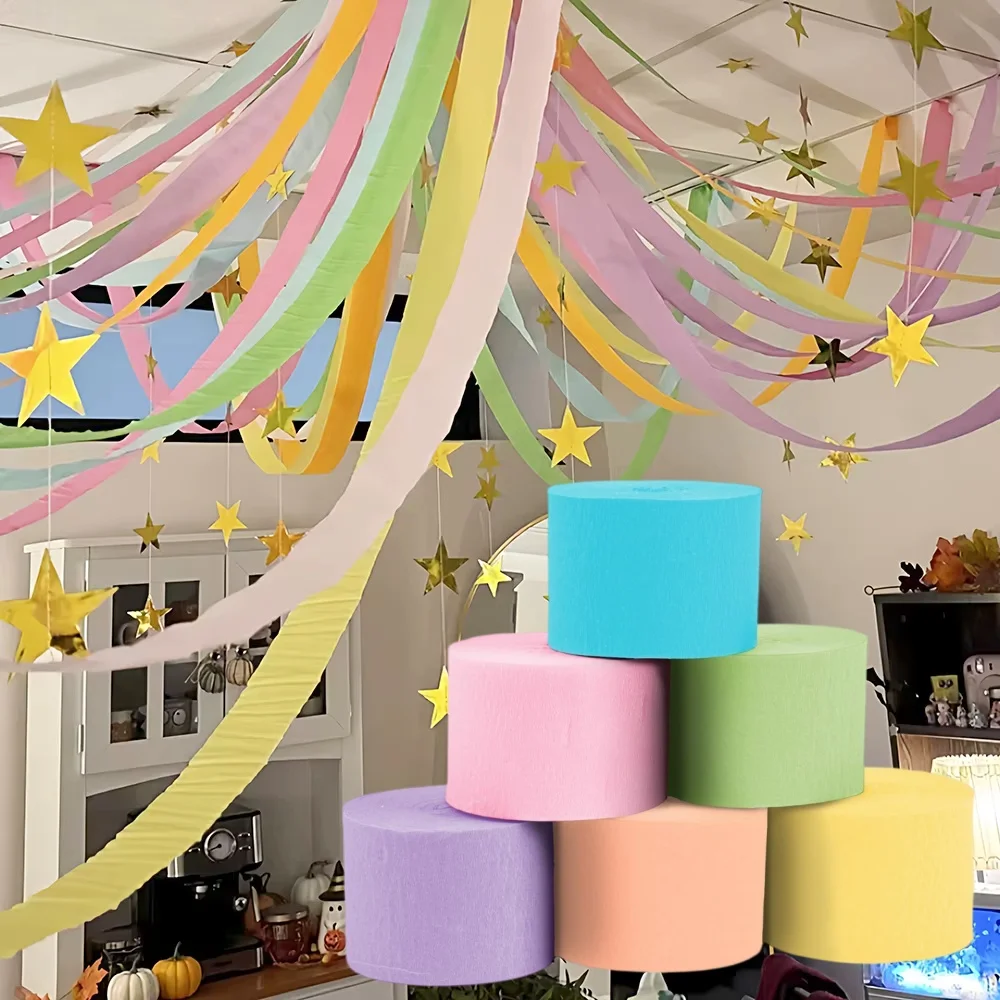 Colorful Crepe Paper Streamers Set Party Ceiling Rainbow Decoration Birthday Wedding Graduation Garland Ribbon Backdrop Hanging