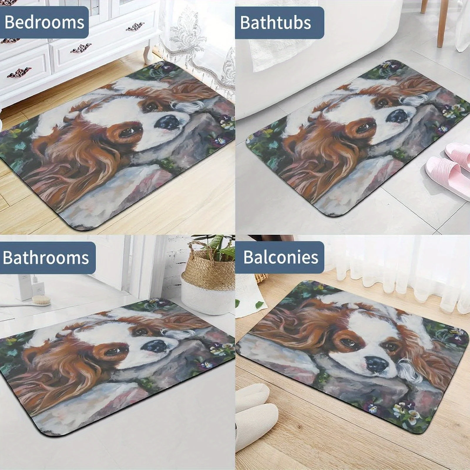 

Charming Cavalier Spaniel Art Doormat - High-Quality Non-Slip Mat, Beautiful Dog Painting Design, For Pet Lovers
