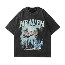 Summer Men Vintage Washed T-Shirts Anime Gothic Streetwear Punk Unisex Short Sleeve Tops Tee Y2k Oversized T-Shirt 8XL Clothing