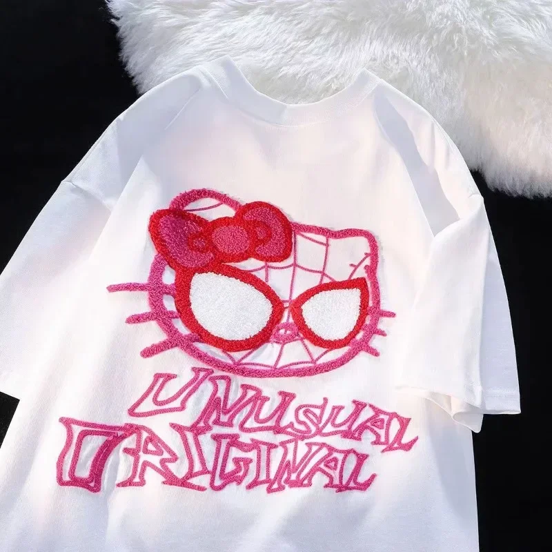 

Sanrio HelloKitty cartoon embroidered short sleeve T-shirt niche chic design style top lovers style