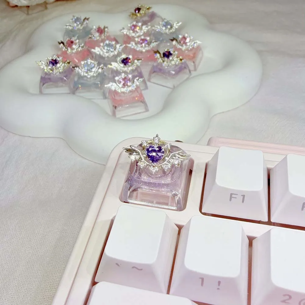 New Diamond Heart Keycaps Cute Cross Axis Mechanical Keyboard PC Gaming Keyboard Accessorie Collectible Gifts Keycaps for Friend