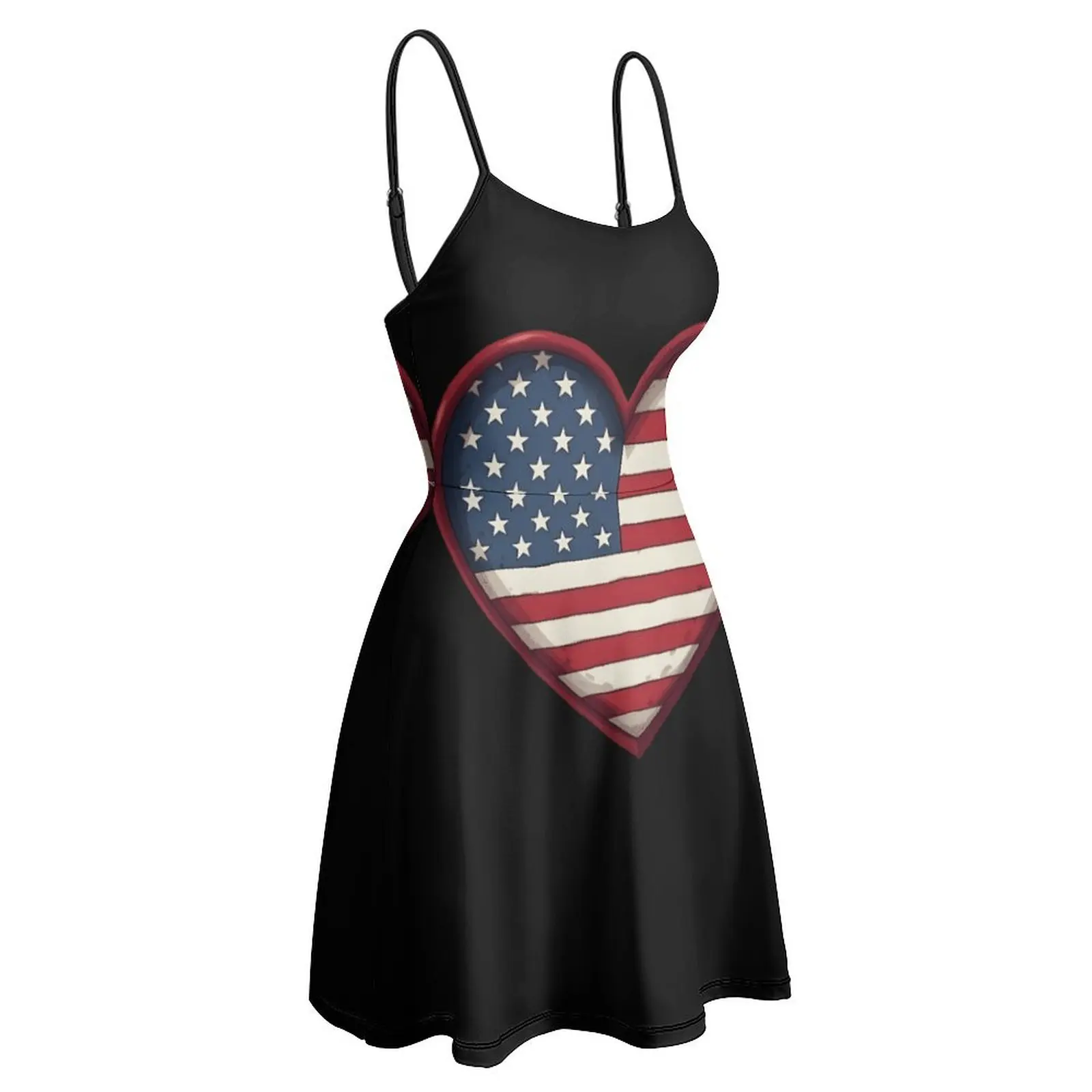 العلم الأمريكي تصميم القلب مضحك الغريبة ثوب المرأة حبال اللباس مضحك الكوكتيلات Strappy اللباس
