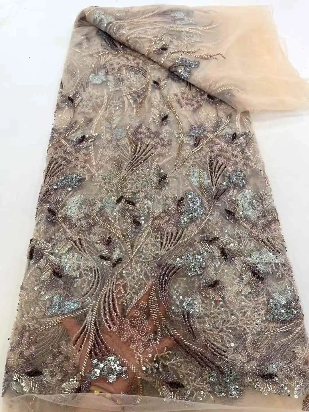 Африканская кружевная ткань для жениха, высокое качество, французские бусины, блестки, кружевная ткань, 5 ярдов для нигерийского шитья, вечерние свадебные платья