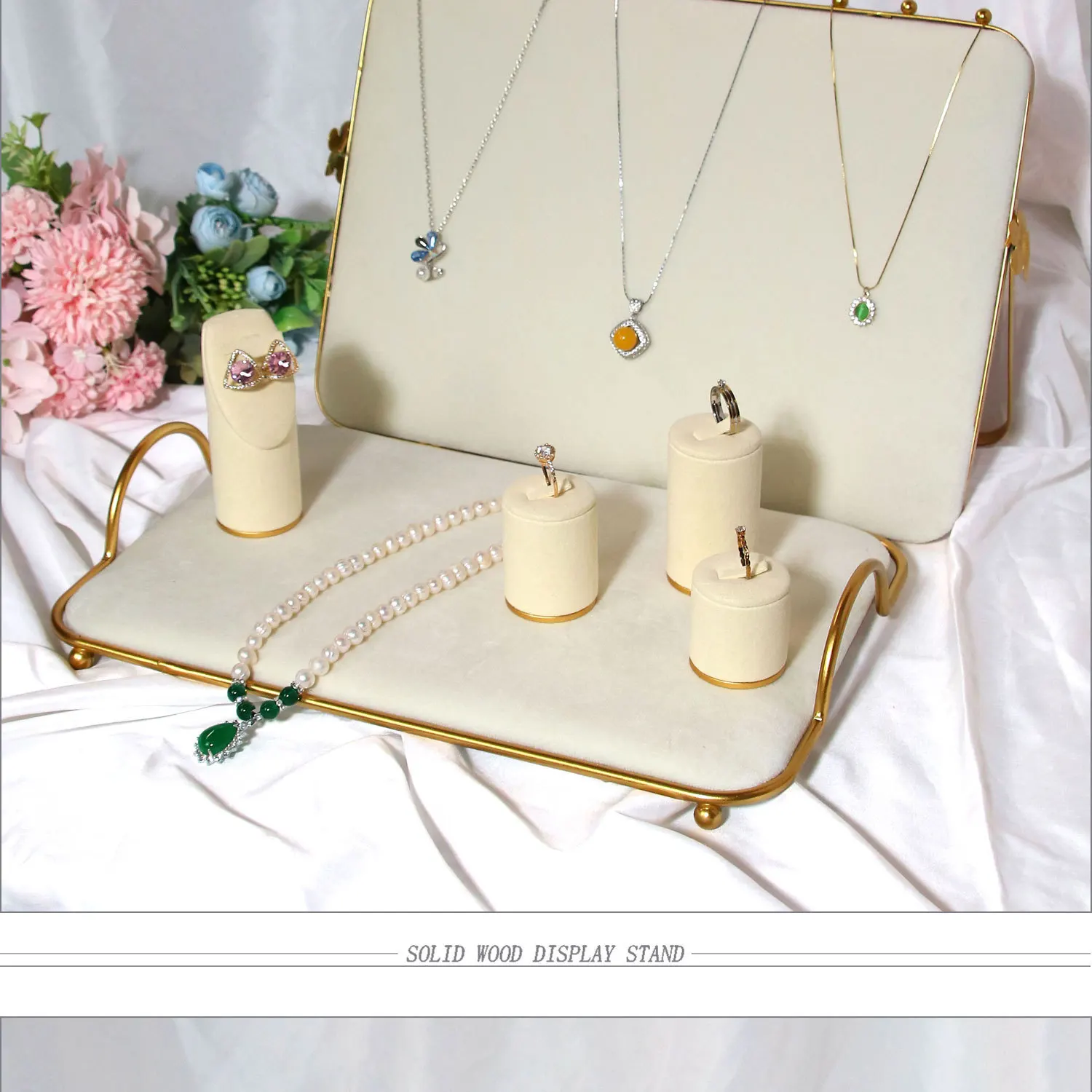 Creative Combination with Jewelry Display Case Metal Beige Suede Rack Ring Necklace Bracelet Pendant Shooting Counter Props