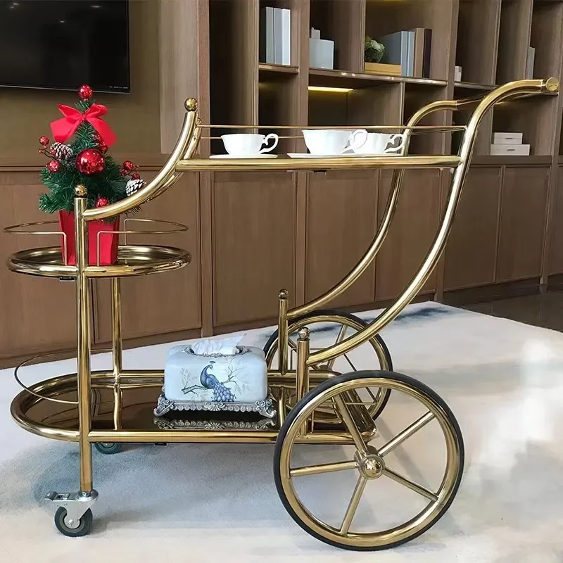 Light Luxury Dining Cart Trolley for Restaurant Mobile Hand Push Food Delivery Cart for KTV Hotel Wine Cart for Household