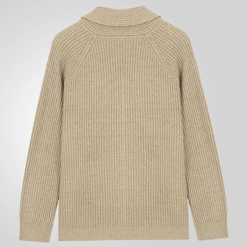 Męski sweter rozpinany z dzianiny w stylu vintage, modny, casualowy, z długim rękawem, kołnierzykiem i zapinany na guziki, jednolity kolor, kolekcja 2025.