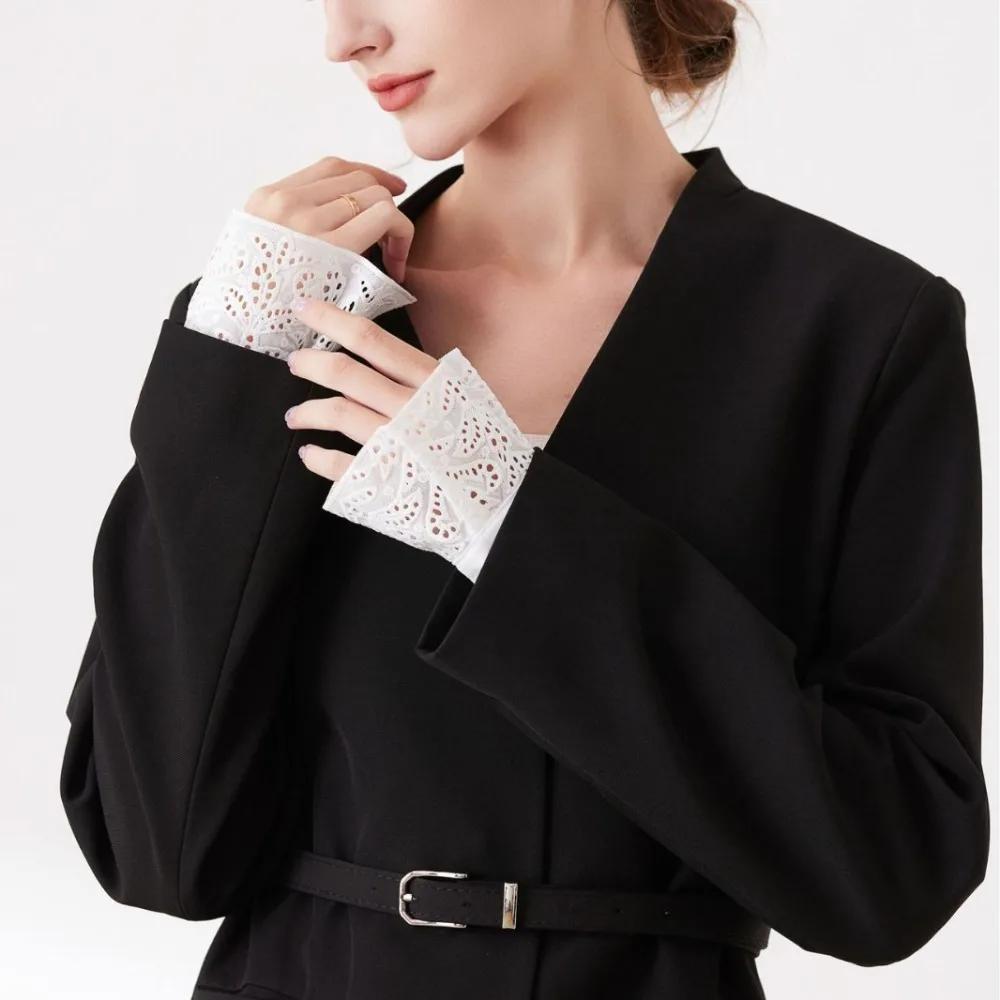 

DIY Polyester Detachable Lace Sleeves Lace White Fake Arm Sleeves Floral Embroidery Cuffs Women