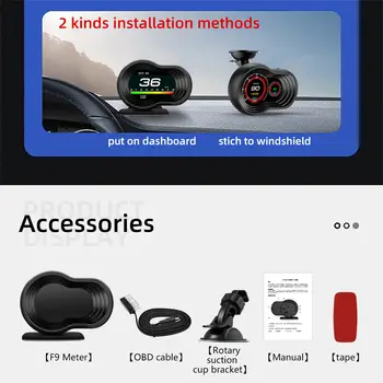 OBD2 Araç HUD F9 OBD Baş Üstü Ekranı Otomatik Akıllı Araç Dahili Bilgisayar Göstergesi Dijital Hız Göstergesi Sıcaklık Motor Devri Alarmı 10 best sales Obd devir - №2