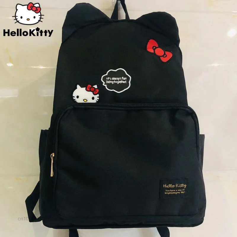 Sanrio hello kitty preto bordado mochilas y2k estudante sacos de ombro moda feminina bolsa para portátil nova mochila casual