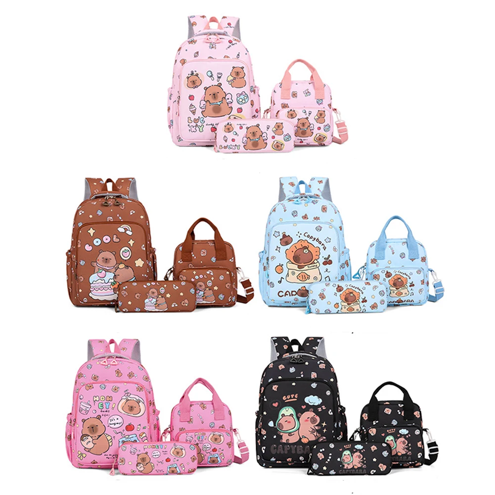 3-teiliges Capybara-Schultaschen-Set mit Lunchtasche und Federmäppchen, Cartoon-Tier, Laptop, Reiserucksack, niedliche Büchertasche für Grundschüler
