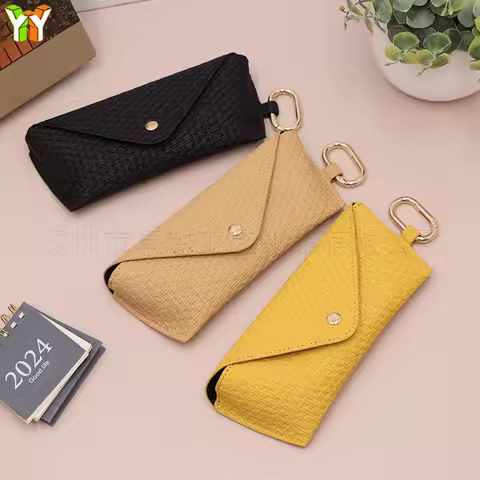 Portable PU Leather Glasses Box - Chic Soft Protective Fashion Glasses Pouch with Hook for Women's Fashion