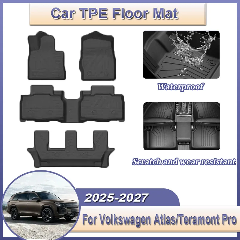 

LHD для Volkswagen Atlas VW Teramont Pro 7 мест 2025 2026 2027 Аксессуары для интерьера Автомобильный напольный коврик Всепогодный TPE Запахи для ног