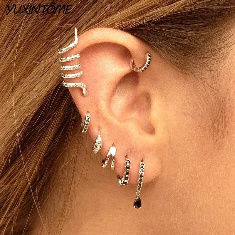 925 Sterling Silver Needle Punk Black Series Small Hoop Earrings for Women 24K Gold Earrings Trend Jewelry Ear Accessories