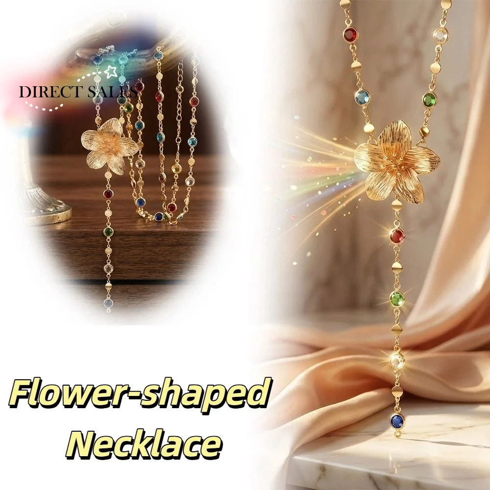 2 PCS Simple Flower-shaped Necklace Alloy Fashionable Clavicle Chain Elegant Trendy Colorful Rhinestones Necklace Daily Wear