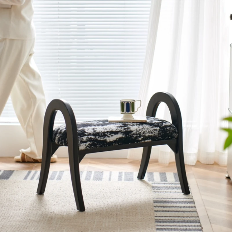 

Black and White Multi-Functional Ottoman Vintage Solid Wood Makeup Stool Lounge Footrest Bench for Hallway Shoe Changing Chair