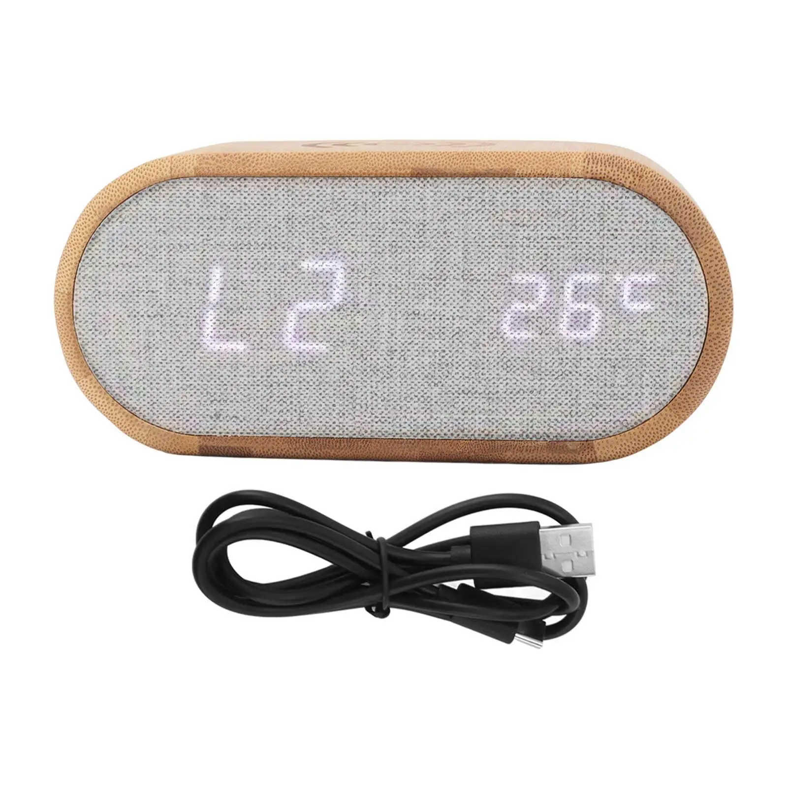 

Wooden Bamboo Alarm Clock with Wireless Charging & Temperature Display, Sound Control Power Off – Perfect for bedroom