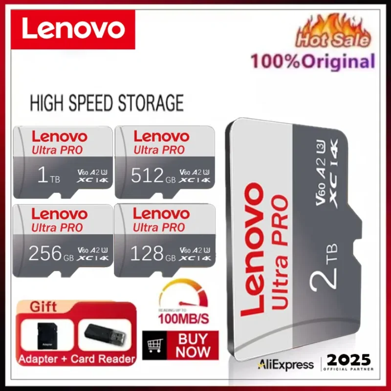 

Lenovo 2TB SD Memory Card 1TB 512GB High Speed U3 Class 10 TF Card 4K Ultra-HD Video Micro SD Card Flash Memory Cards 128GB 64GB