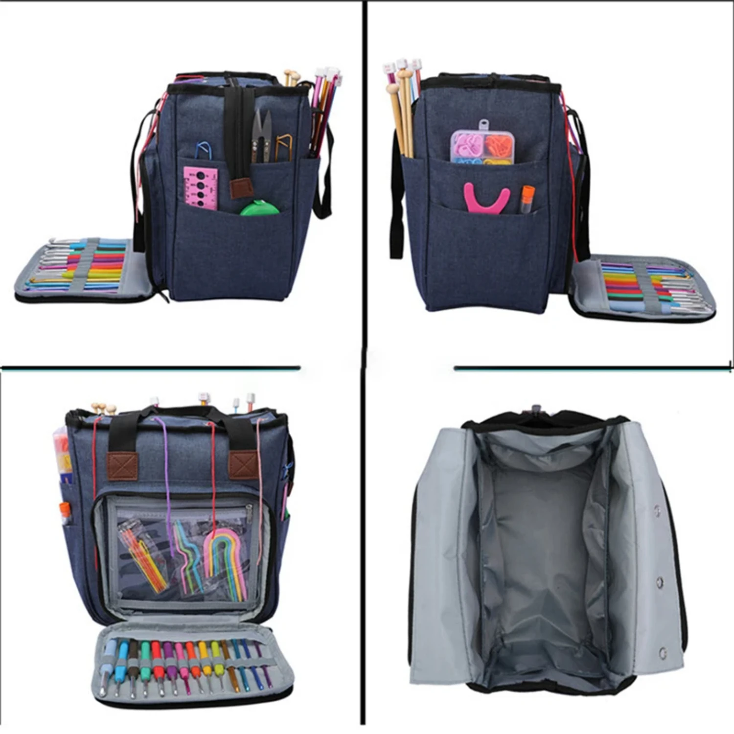 Bolsa de tejer portátil, organizador, estuche de almacenamiento de hilo para cordón de algodón, hilo de lana, gancho de ganchillo, aguja de coser, accesorio, caja de herramientas