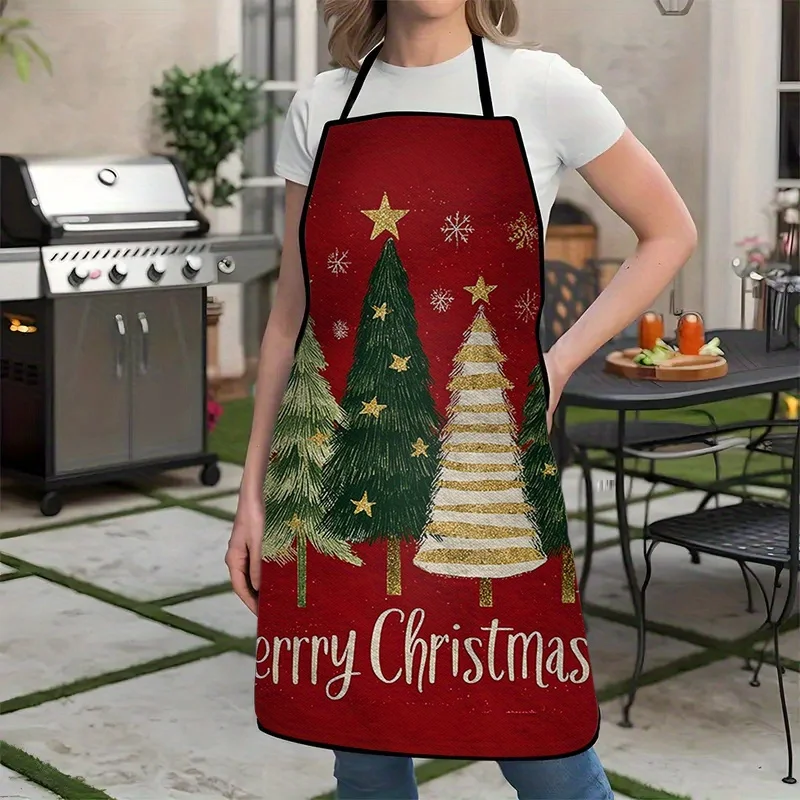 1pc Merry Christmas Star Christmas Tree Apron for Baking, Painting, Cleaning & Cooking - Chef, Waiter, Cafe & BBQ Shop Apron