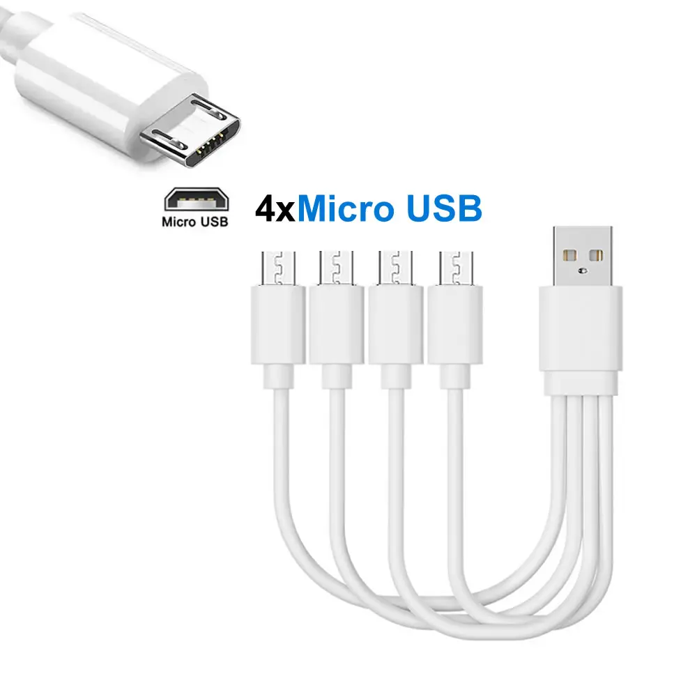 20cm Short USB Multi Charging Cable 4 in 1 Multiple Type C / Micro USB Charging Cord 4Port USB C Splitter Cable 5V 2A