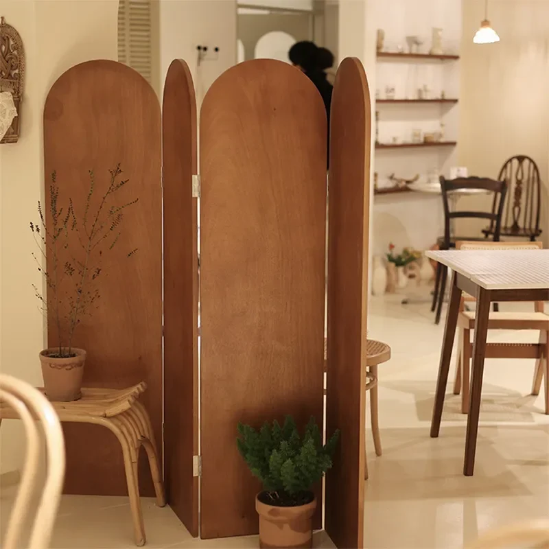 Foldable Arched Room Divider Solid Wood Fabric Screen Portable Bedroom Partition Privacy Panel Home Decor
