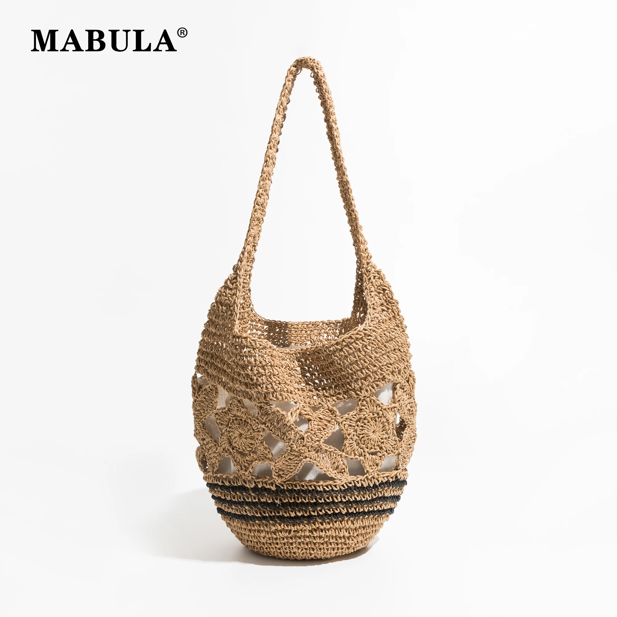 MABULA Aesthetic Mesh Beach Hobo Bag for Summer 2024 Trend Woven Straw Shoulder Handbag Hollow Out Boho Women Daypack Purse