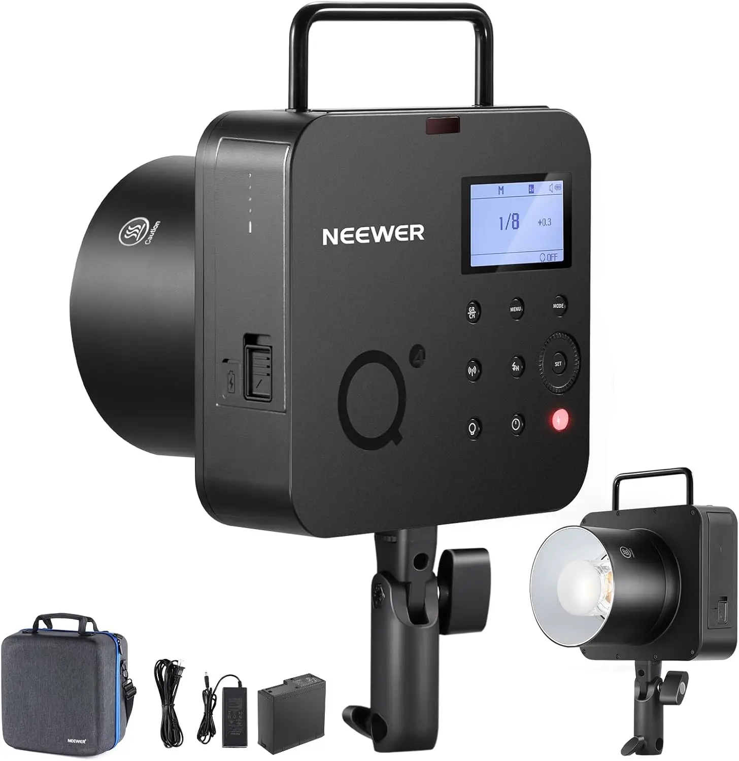 NEEWER Q4 400Ws 2.4G TTL Outdoor Studio Flash, 1/8000s HSS 30W Modeling Lamp Bowens Mount Monolight for Photography Strobe Light