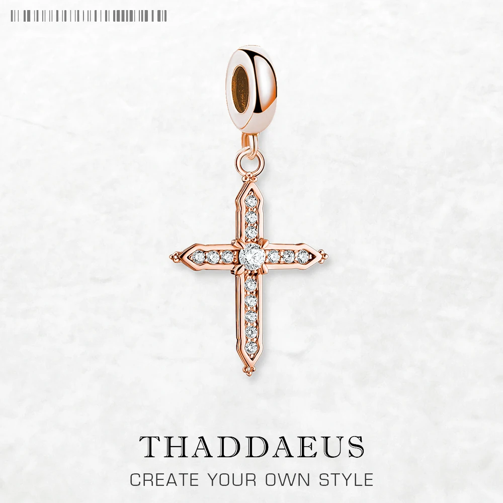 

Pendant Rose Gold Plated Cross Solid 925 Sterling Silver Dangle Charm Women Fine Jewelry Vintage Gift