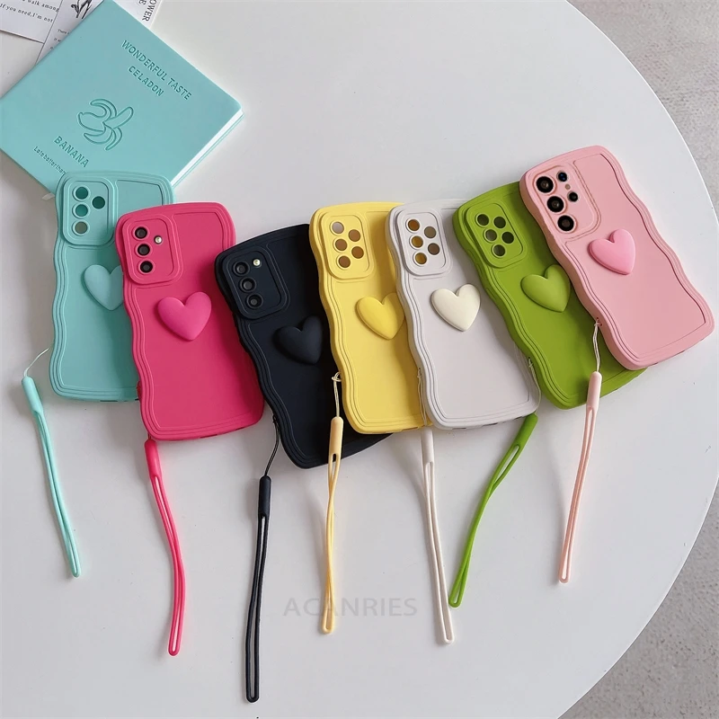 S 24 23 22 21 Love Heart Wavy Silicone Case For Samsung Galaxy S23 S21 S20 Fe S24 S22 Plus Ultra S10 S9 Lanyard Cover Note 20 10 image 6