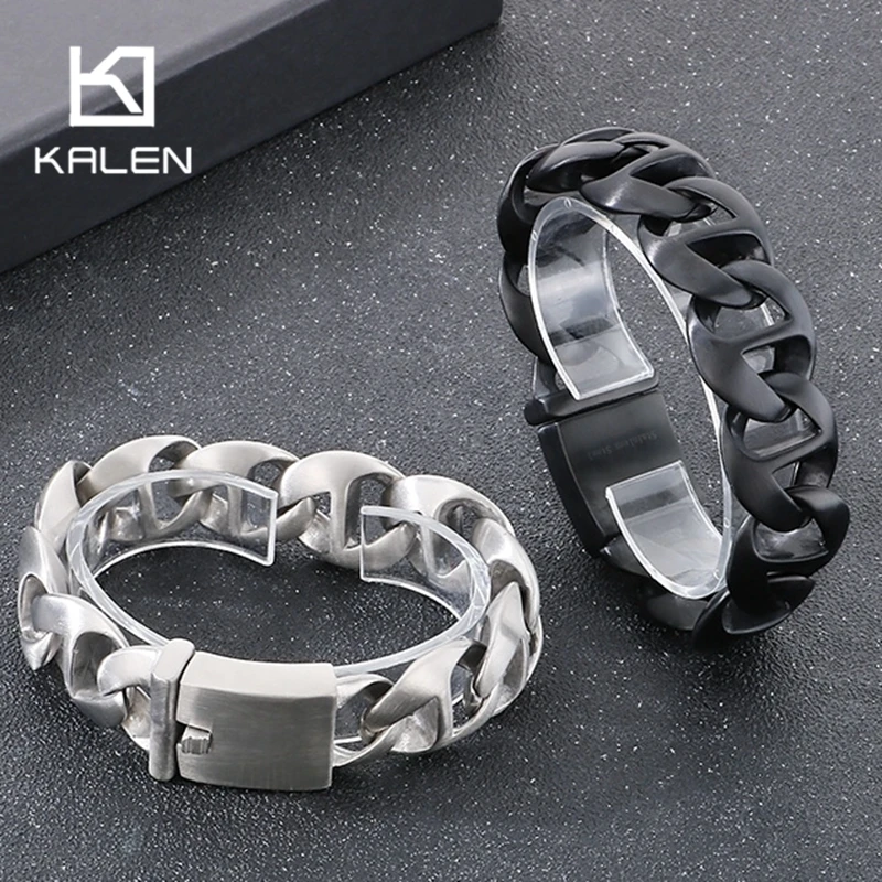 

KALEN 316L Stainless Steel 8 Charm Bracelet for Men Personalized Gold Color Accessory Gift Polished/Brushed Chunky Party Jewelry