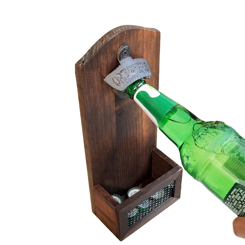 Counter Bottle Opener Wooden Wall Mounted Bottle Opener Creativity Beer Glass Bottle Opener Household Kitchen Bar Tools