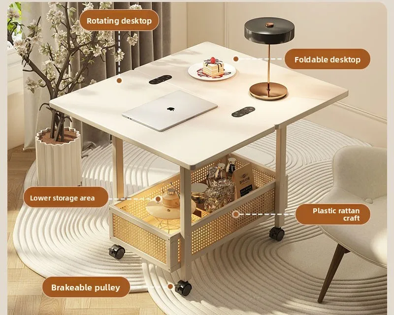 Space Saving Mobile Coffee Table Foldable Side Table for Small Apartment Living Room Sofa Balcony